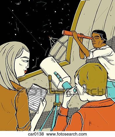 People using telescopes to look up at the night sky View Large Illustration Stock Illustration - People using telescopes to look up at the night sky. Fotosearch