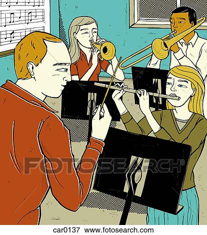 Students playing various band instruments View Large Illustration Stock Illustration - Students playing various band instruments. Fotosearch