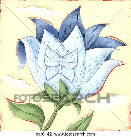 Closeup of a flower with a butterfly on it View Large Illustration Drawing - Closeup of a flower with a butterfly on it. Fotosearch