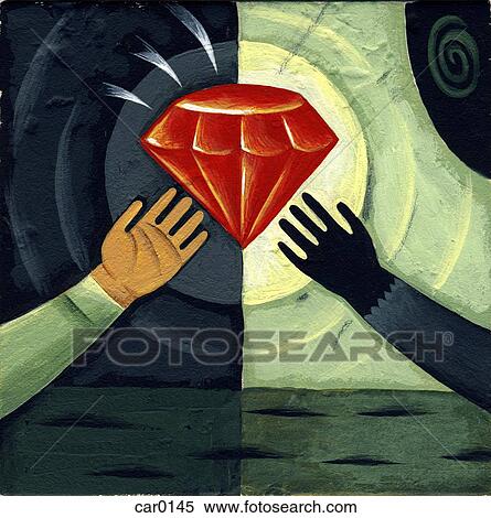 Two human hands reaching out for a red diamond View Large Illustration Stock Illustration - Two human hands reaching out for a red diamond. Fotosearch