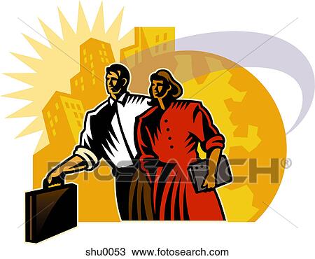 Drawing - A pair of businesspeople walking to work. Fotosearch