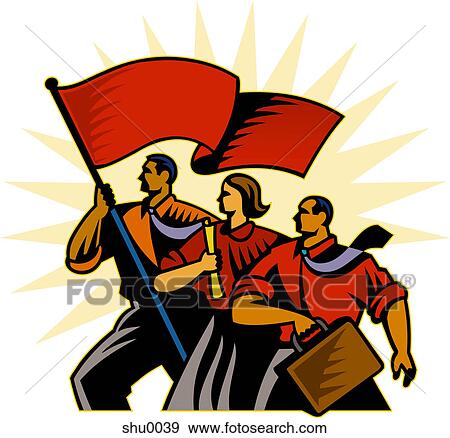 Stock Illustration - A trio of businesspeople, with one carrying a flag. Fotosearch