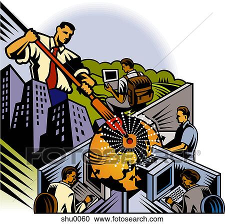 An illustration of employees working around the globe View Large Illustration Clipart - An illustration of employees working around the globe. Fotosearch