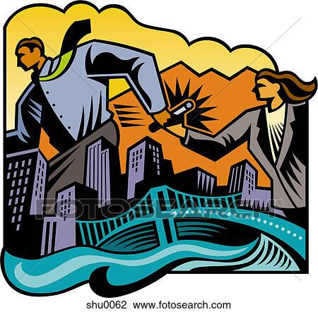 Drawing - Two business people in a baton race. Fotosearch