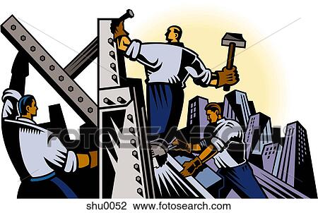 A team of builders at work View Large Illustration Drawing - A team of builders at work. Fotosearch