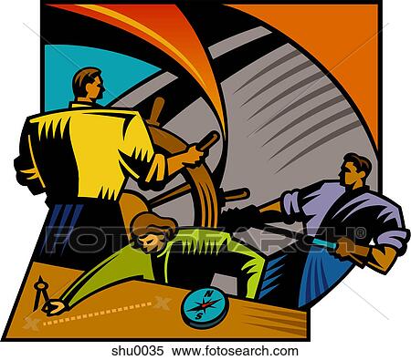 A team of business people navigating a ship View Large Illustration Stock Illustration - A team of business people navigating a ship. Fotosearch