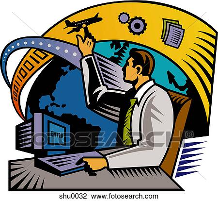 Drawing - An illustration of a man in cyberspace. Fotosearch