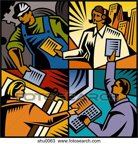 Drawing - An illustration of communication between employees in various departments. Fotosearch
