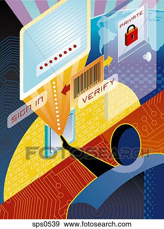 Stock Illustration - A man being verified after he signed in. Fotosearch