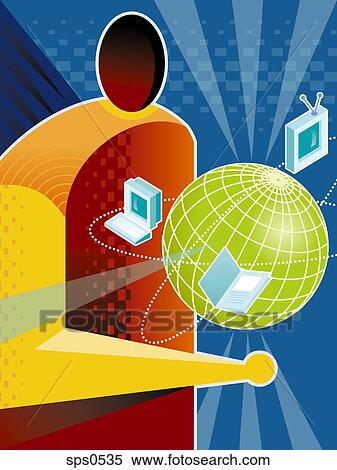 A man embracing internet technology View Large Illustration Stock Illustration - A man embracing internet technology. Fotosearch
