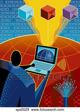 Stock Illustration - A man working on his laptop. Fotosearch