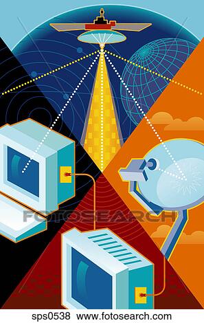 Stock Illustration - A picture of a satellite network. Fotosearch