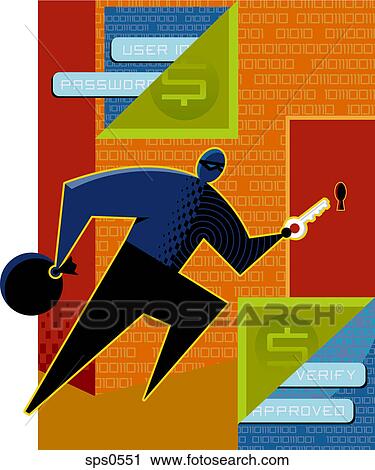 Clip Art - A thief unlocking a door. Fotosearch