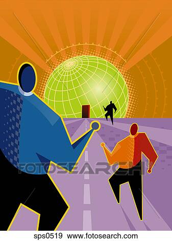 An illustration of people walking towards a globe View Large Illustration Stock Illustration - An illustration of people walking towards a globe. Fotosearch