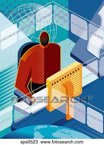 A man conducting e-business View Large Illustration Drawing - A man conducting e-business. Fotosearch