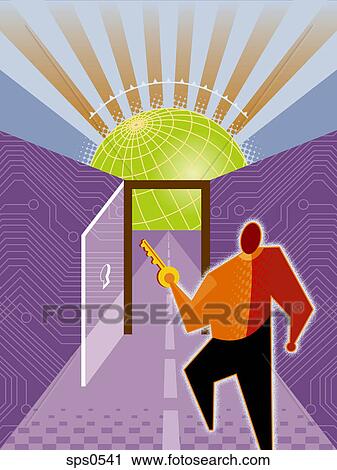 A man unlocking a door with a key Clip Art | sps0541 | Fotosearch