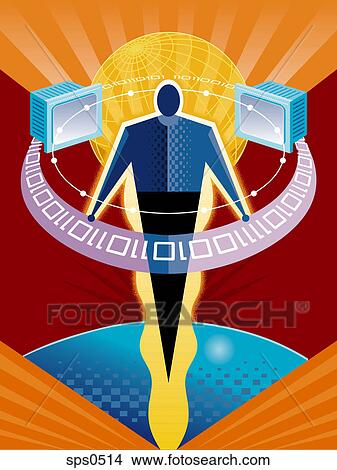Stock Illustration - An illustration of a man with computer code. Fotosearch