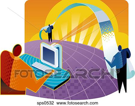 Drawing - Businessmen transferring files. Fotosearch