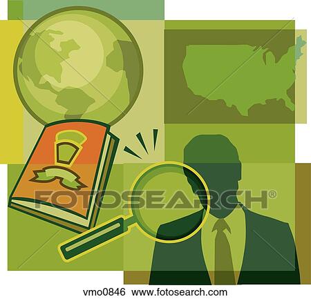 A montage of the earth, the US map, a man, a magnifying glass, and a passport View Large Illustration Stock Illustration - A montage of the earth, the US map, a man, a magnifying glass, and a passport. Fotosearch