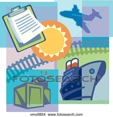 A montage of the sun, an airplane, shipping documents, crates, train tracks, and a freighter View Large Illustration Stock Illustration - A montage of the sun, an airplane, shipping documents, crates, train tracks, and a freighter. Fotosearch