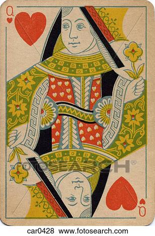 Queen of Hearts vintage playing card Stock Illustration ...