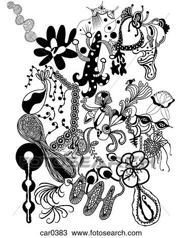 Black and white abstract floral pattern View Large Illustration Drawing - Black and white abstract floral pattern. Fotosearch