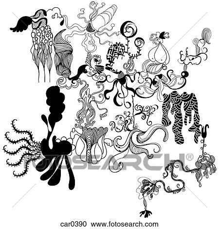 Clipart - Black and white abstract floral patterns. Fotosearch
