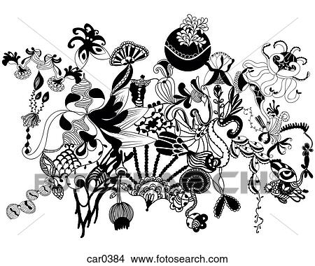 Stock Illustration - Black and white floral organic shapes and patterns. Fotosearch