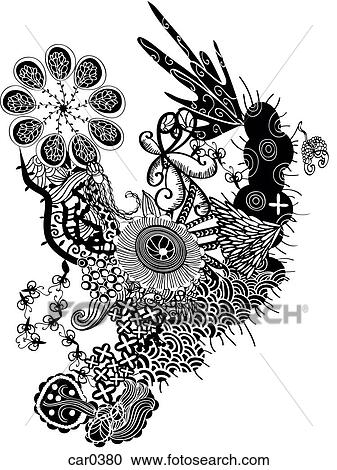 Clipart - Black and white floral pattern and shapes. Fotosearch