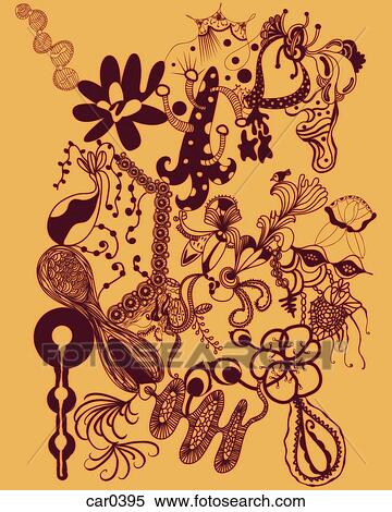 Stock Illustration - Orange abstract and floral shapes. Fotosearch