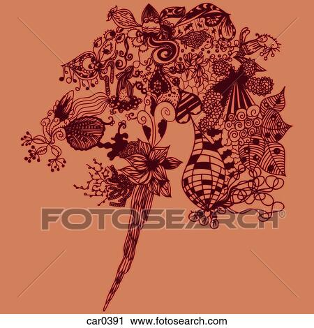 Orange bouquet of abstract floral patterns View Large Illustration Clip Art - Orange bouquet of abstract floral patterns. Fotosearch