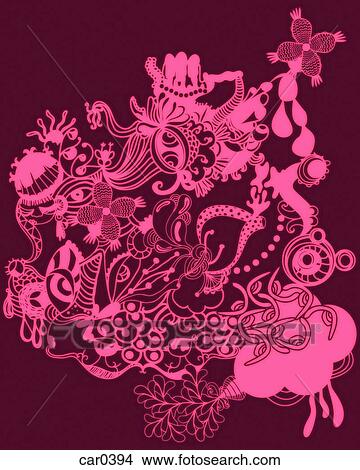 Stock Illustration - Pink floral pattern and shapes. Fotosearch
