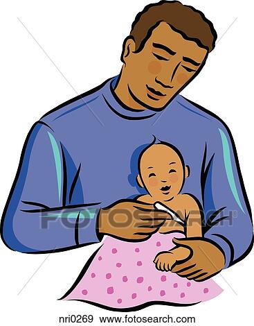 A man checking a babys temperature using thermometer View Large Illustration Stock Illustration - A man checking a babys temperature using thermometer. Fotosearch