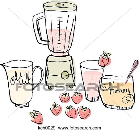 A ミキサー そして 原料 作るため A いちごの Smoothie イラスト Kch0029 Fotosearch