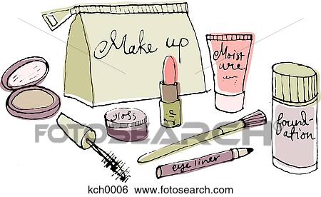 Stock Illustration - A make up bag and cosmetics. Fotosearch