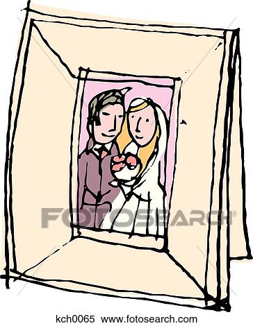 Stock Illustration - A wedding photo in a picture frame. Fotosearch