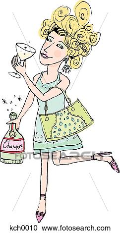 Clipart - A woman drinking champagne. Fotosearch