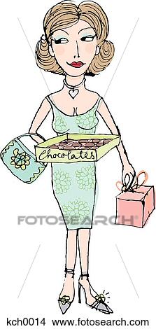A woman holding a gift box and a box of chocolates View Large Illustration Stock Illustration - A woman holding a gift box and a box of chocolates. Fotosearch