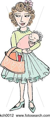 Drawing - A woman holding a newborn baby. Fotosearch