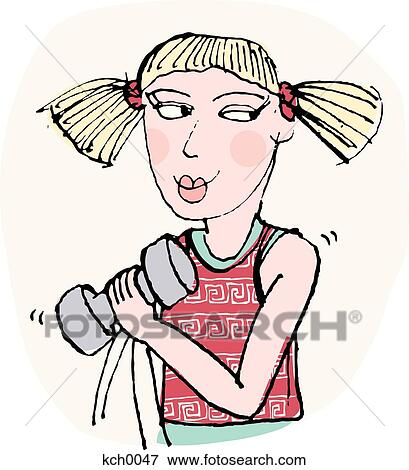 A woman lifting arm weights View Large Illustration Stock Illustration - A woman lifting arm weights. Fotosearch