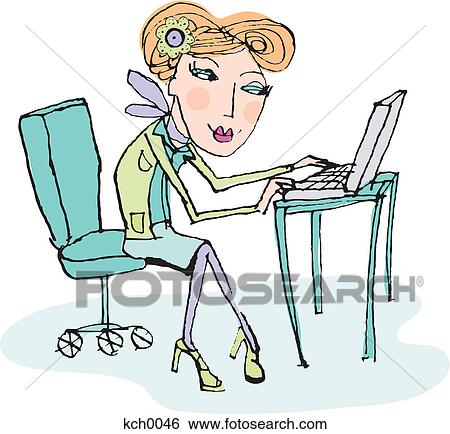 Stock Illustration - A woman working at the computer. Fotosearch