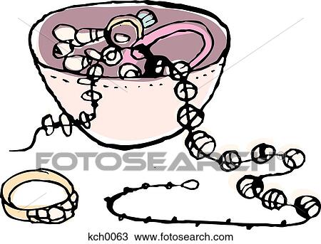 Drawing - Jewelry spilling out of a container. Fotosearch