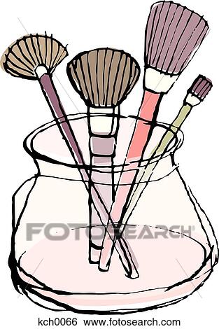 Stock Illustration - Make up brushes in a pot. Fotosearch
