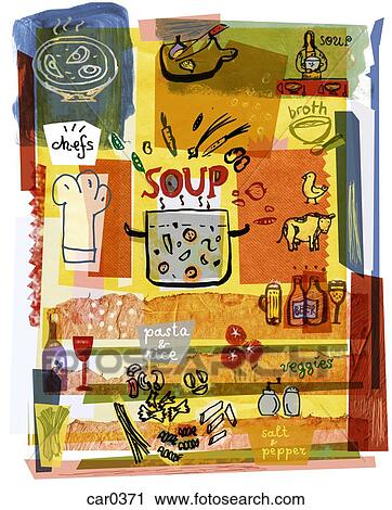 Clip Art - Collage illustrating the preparation of soup. Fotosearch