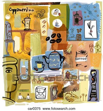 Stock Illustration - Collage of coffees and teas from around the world. Fotosearch