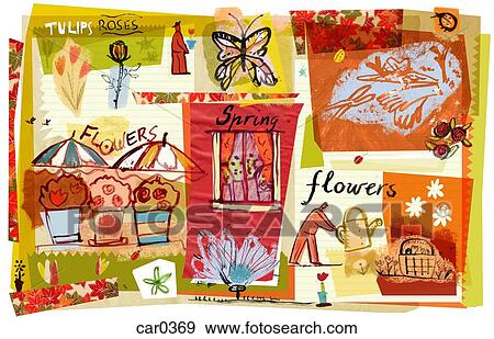 Collage of flowers in spring View Large Illustration Stock Illustration - Collage of flowers in spring. Fotosearch