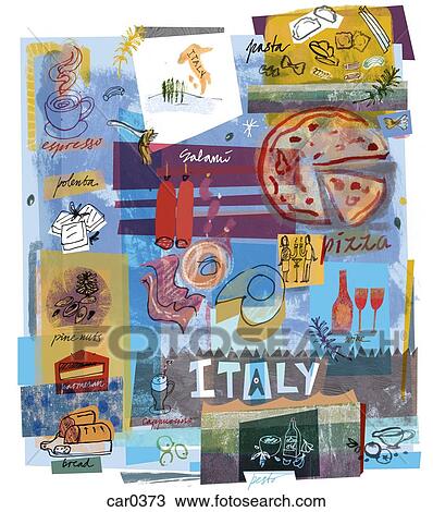 Drawing - Collage of Italian food. Fotosearch