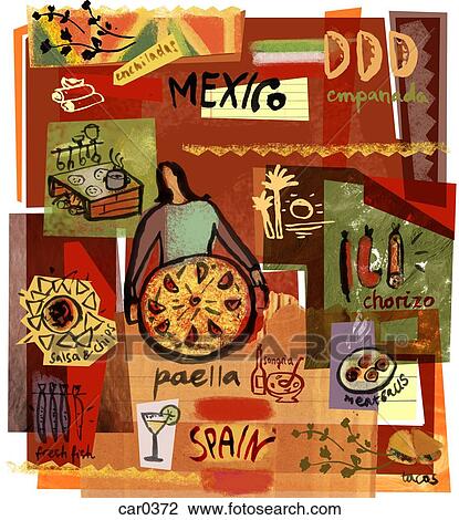 Drawing - Collage of Mexican and Spanish foods. Fotosearch