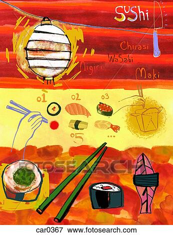 Stock Illustration - Collage of the different types of sushi. Fotosearch