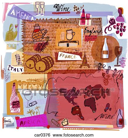 Stock Illustration - Collage of wine from different parts of the world. Fotosearch
